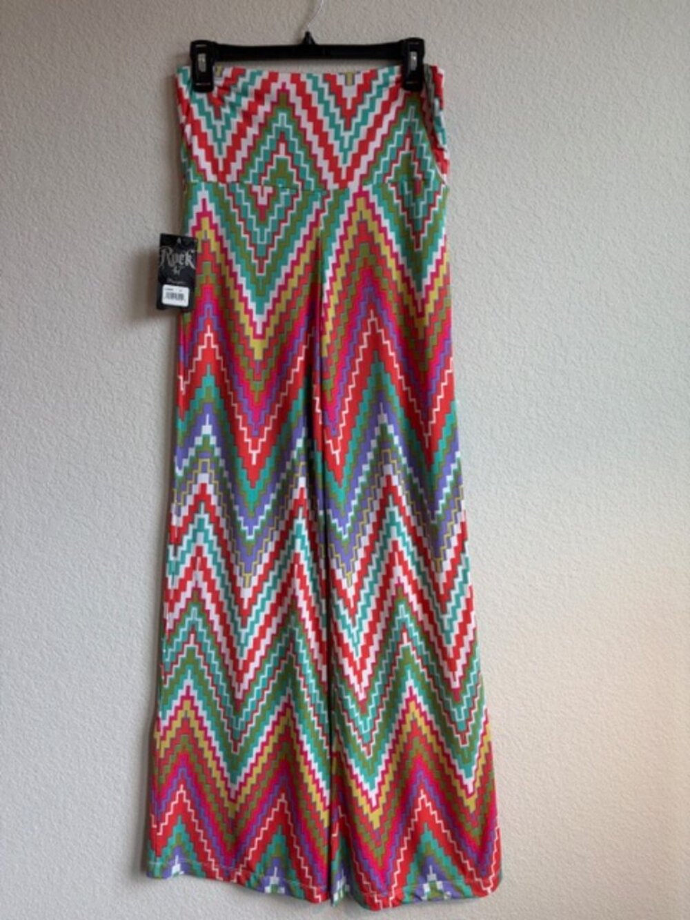 NWT Rock 47 Wrangler Wide Leg Multicolor Chevron Palazzo Pants Sz Med Hippie 70s - Picture 4 of 9